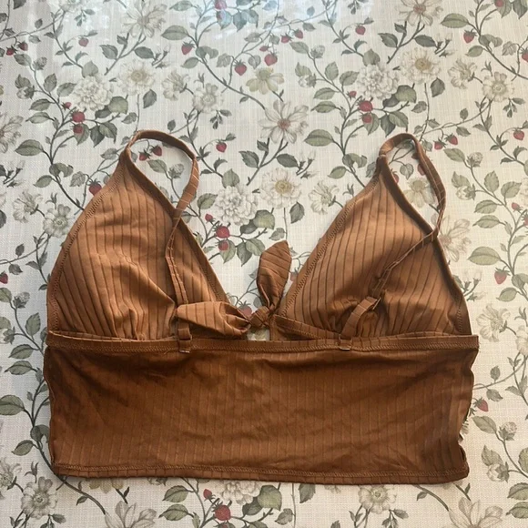 Aerie Ribbed Shine Longline Tie Front Triangle Bikini Top Size XXL - Picture 7 of 9